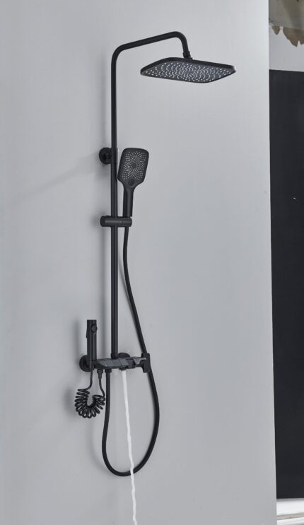 Coloana de dus cu termostat, 4 functii de curgere, negru mat, cod 1620