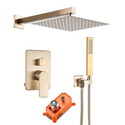 Set de dus tip ploaie River 1255, auriu nichelat (semi-lucios), para 30 cm, cu 2 functii de curgere, cod 1255